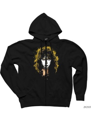 Kiss Vinnie Vincent Siyah Fermuarlı Kapşonlu Sweatshirt