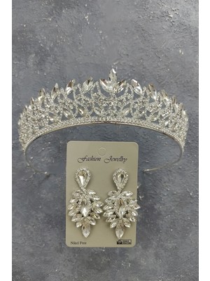 Hayalperest Boncuk Neva Model Gelin Tacı ve Damla Taşlı Küpe