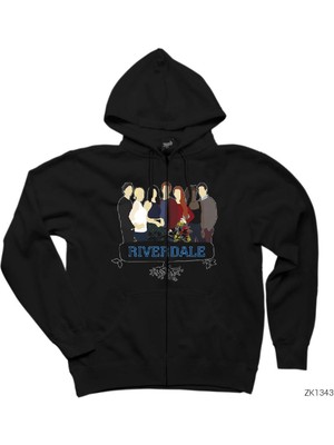 Riverdale Cartoon Siyah Fermuarlı Kapşonlu Sweatshirt