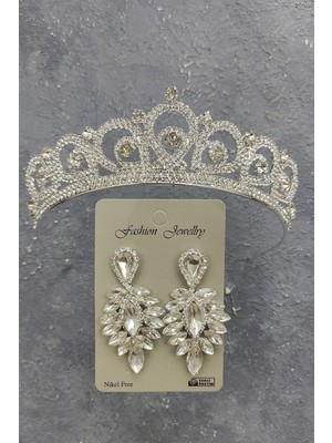 Hayalperest Boncuk Angel Model Gelin Tacı ve Damla Taşlı Küpe