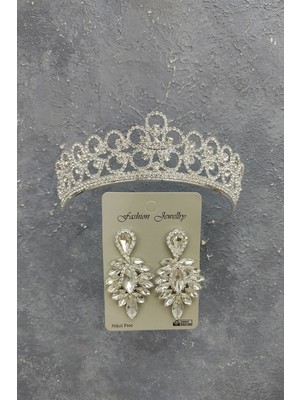 Hayalperest Boncuk Papatya Desenli Gelin Tacı ve Damla Taşlı Küpe