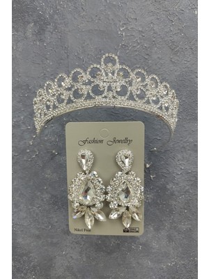 Hayalperest Boncuk Papatya Desenli Gelin Tacı ve Mekik Damla Taşlı Küpe