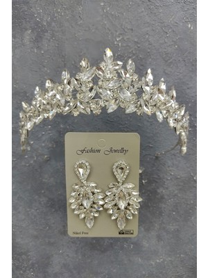 Hayalperest Boncuk Subra Model Gelin Tacı ve Damla Taşlı Küpe