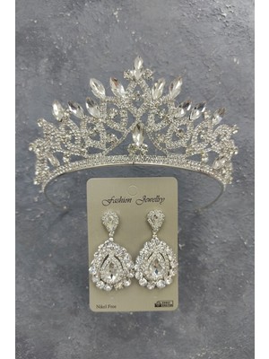 Hayalperest Boncuk Lilya Model Gelin Tacı ve Mekik Taşlı Küpe