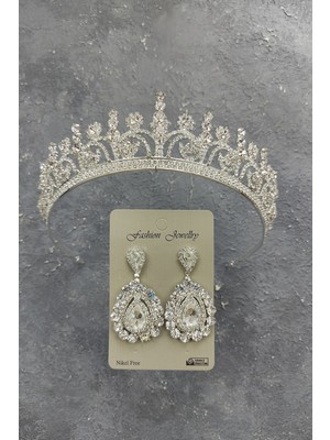 Hayalperest Boncuk Hera Model Gelin Tacı ve Mekik Taşlı Küpe