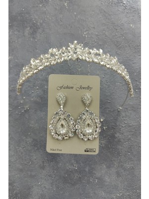 Hayalperest Boncuk Hayal Model Model Gelin Tacı ve Mekik Taşlı Küpe