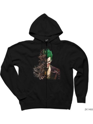 Joker Face Bats Siyah Fermuarlı Kapşonlu Sweatshirt