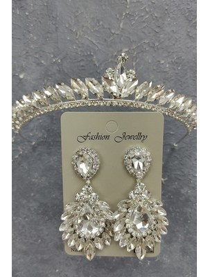 Hayalperest Boncuk Ece Model Gelin Tacı ve Damla Mekik Taşlı Küpe