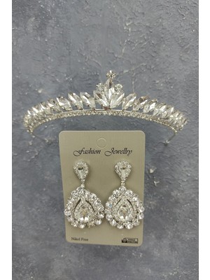 Hayalperest Boncuk Ece Model Gelin Tacı ve Mekik Taşlı Küpe