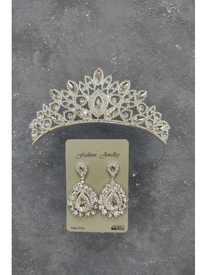 Hayalperest Boncuk Cennet Model Gelin Tacı ve Mekik Taşlı Küpe