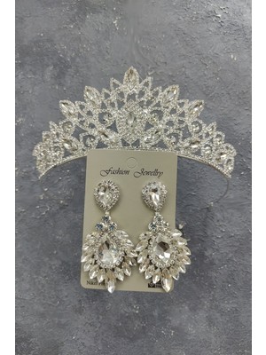 Hayalperest Boncuk Cennet Model Gelin Tacı ve Damla Taşlı Küpe