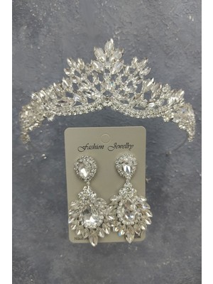 Hayalperest Boncuk Berlin Model Gelin Tacı ve Damla Mekik Taşlı Küpe