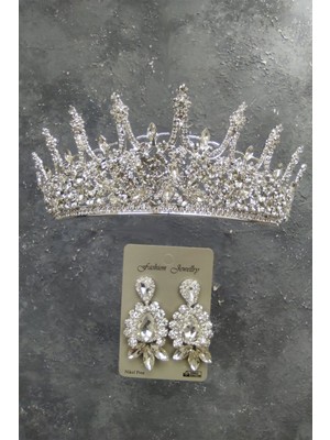 Hayalperest Boncuk Leonis Model Gelin Tacı ve Mekik Damla Taşlı Küpe