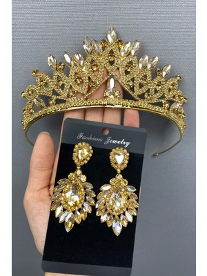 Hayalperest Boncuk Lilya Gelin Kına Tacı ve Küpe Seti