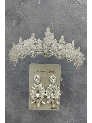 Hayalperest Boncuk Mekik Boncuklu Badem Gelin Tacı ve Mekik Damla  Taşlı Küpe