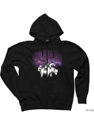 Bears In Space Siyah Fermuarlı Kapşonlu Sweatshirt