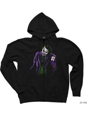 Joker Card 2 Siyah Fermuarlı Kapşonlu Sweatshirt