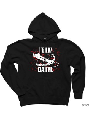 The Walking Dead Team Daryl Siyah Fermuarlı Kapşonlu Sweatshirt