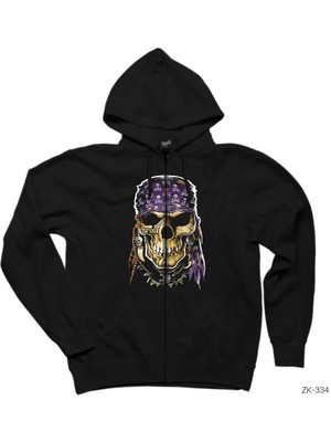Skull Pirate Siyah Fermuarlı Kapşonlu Sweatshirt