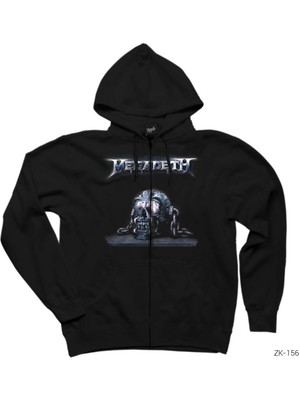 Megadeth Skull Chain Siyah Fermuarlı Kapşonlu Sweatshirt