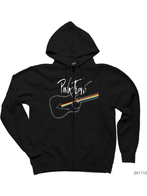 Pink Floyd Guitar Siyah Fermuarlı Kapşonlu Sweatshirt
