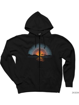 Plak Summer Song Siyah Fermuarlı Kapşonlu Sweatshirt