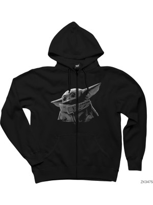 Yoda Bw Siyah Fermuarlı Kapşonlu Sweatshirt