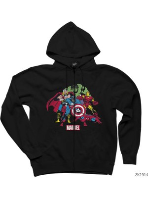 Marvel Comics Team Siyah Fermuarlı Kapşonlu Sweatshirt