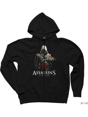 Assassins Creed Siyah Fermuarlı Kapşonlu Sweatshirt