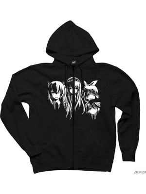 Vocaloid Team Siyah Fermuarlı Kapşonlu Sweatshirt
