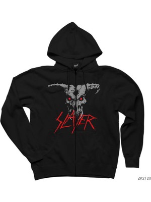 Slayer Demon Siyah Fermuarlı Kapşonlu Sweatshirt