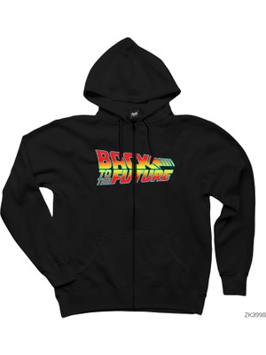 Back To The Future Gelece Dönüş Siyah Fermuarlı Kapşonlu Sweatshirt