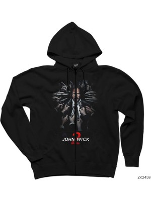 John Wick Guns Siyah Fermuarlı Kapşonlu Sweatshirt