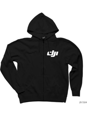Djı Mini Siyah Fermuarlı Kapşonlu Sweatshirt