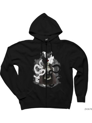 Ikizler Burcu Gothic Siyah Fermuarlı Kapşonlu Sweatshirt