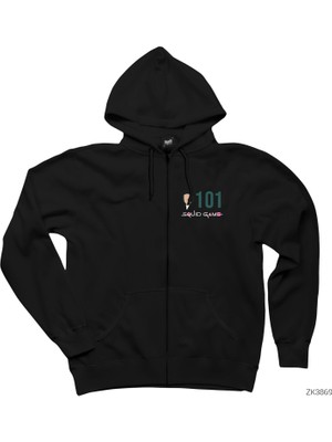 Squid Game Gamer 101 Siyah Fermuarlı Kapşonlu Sweatshirt