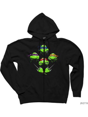 Ninja Turtles Face Siyah Fermuarlı Kapşonlu Sweatshirt