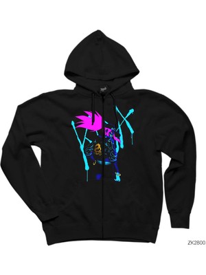 League Of Legends Kda Siyah Fermuarlı Kapşonlu Sweatshirt