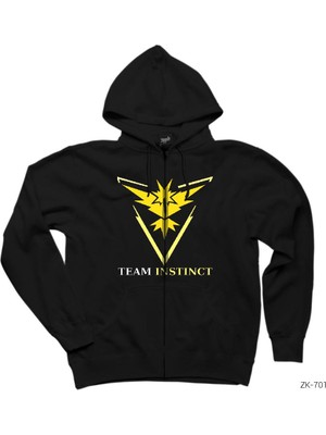 Pokemon Team Instinct Siyah Fermuarlı Kapşonlu Sweatshirt