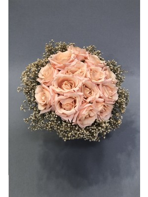 Hayalperest Boncuk Pudra Güllü Cipsolu Gelin Buketi ve Yaka Çiçeği