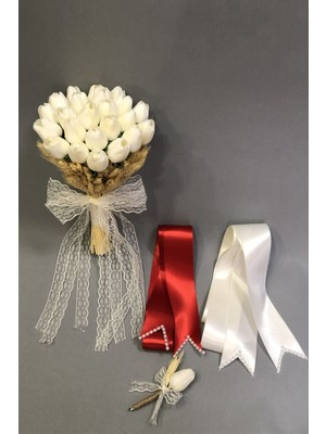 Hayalperest Boncuk Islak Beyaz Laleli Gelin Eli Çiçeği ve Takı Kurdelesi