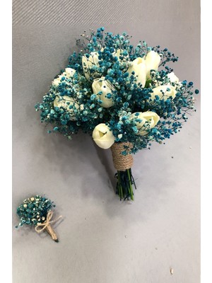 Hayalperest Boncuk Islak Laleli ve Mavi Cipsolu Gelin Buketi