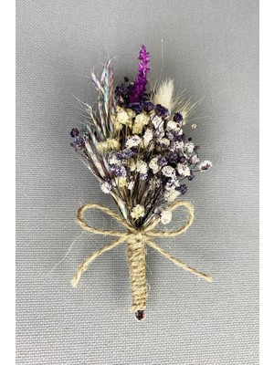 Hayalperest Boncuk Mor Kuru Çiçekli Damat Yaka Çiçeği