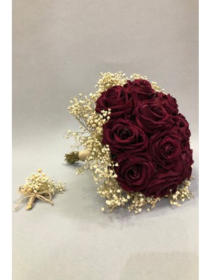 Hayalperest Boncuk Kırmızı Gül ve Cipsolu Gelin Buketi