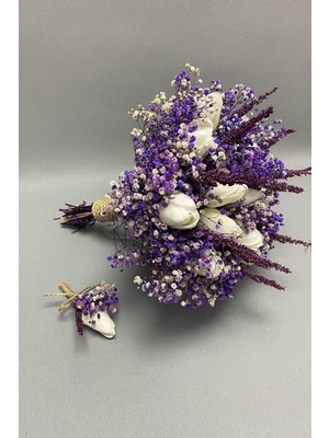 Hayalperest Boncuk Islak Laleli Mor Cipsolu Gelin Buketi ve Damat Yaka Çiçeği