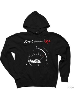 King Crimson Red Siyah Fermuarlı Kapşonlu Sweatshirt