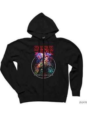 Stranger Things Season 3 Siyah Fermuarlı Kapşonlu Sweatshirt