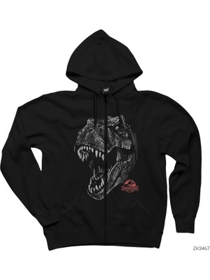 Jurassic Park Rex Siyah Fermuarlı Kapşonlu Sweatshirt
