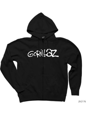 Gorillaz Text Siyah Fermuarlı Kapşonlu Sweatshirt