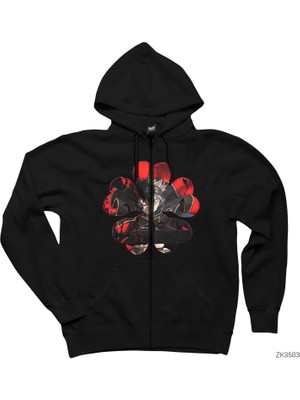 Black Clover Five Clover Siyah Fermuarlı Kapşonlu Sweatshirt